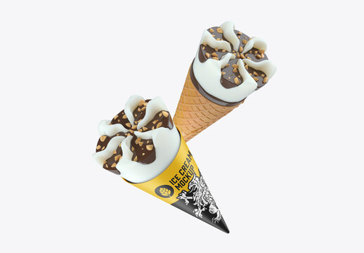 Set Ice Cream Cones Mockup