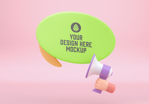 Comic Speech Bubble with Megaphone Mockup