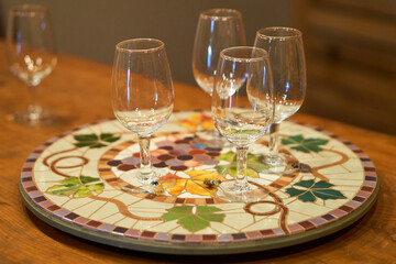 wine tasting table with crystal glasses