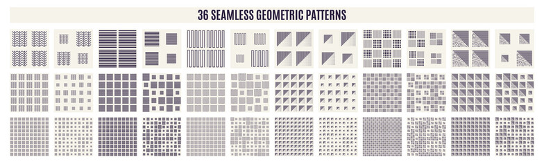 Fototapeta premium Set of monochrome geometric seamless patterns. Vector backgrounds.