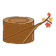 Isolated colored piece of trunk with autumn leaves Vector
