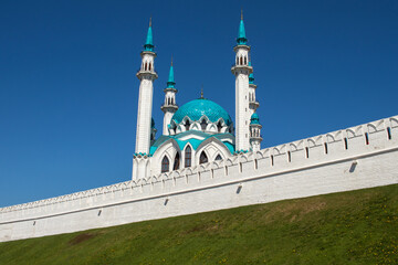 The Kazan Kremlin and Kul Sharif closeup. Kazan, Tatarstan in may 2022.
