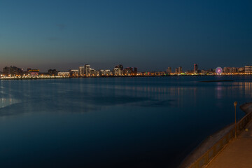 Obraz premium Night city view from the top on the river kazanka in Kazan at night. May 2022.