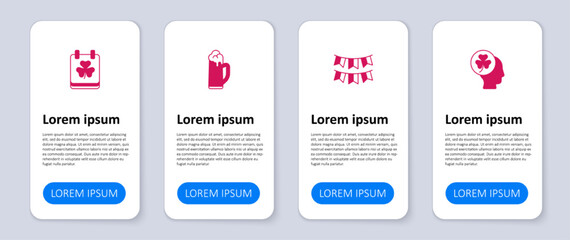 Set Head with clover trefoil leaf, Carnival garland flags, Glass of beer and Saint Patricks day calendar. Business infographic template. Vector