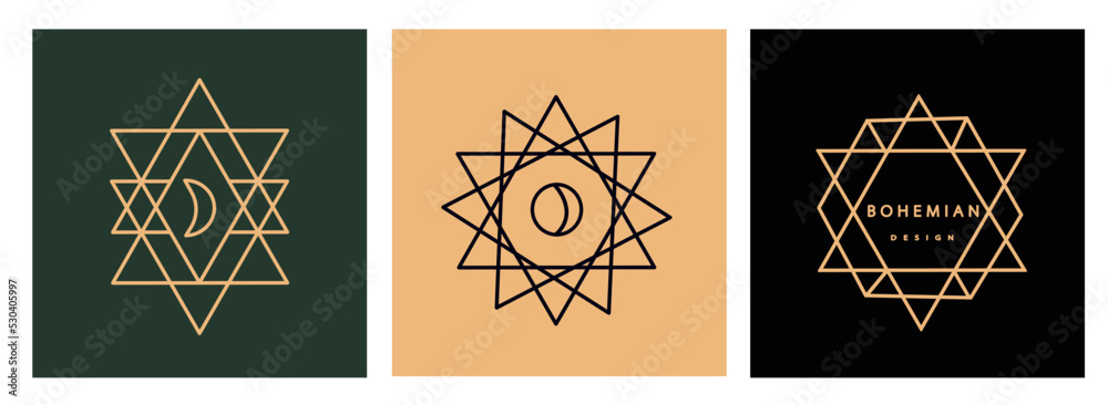 Wall mural logo in a modern style. vector linear icon. boho characters - solar logo design templates - abstract