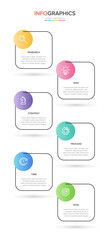 Vertical infographic design with icons and 6 options or steps. Thin line. Infographics business concept. Can be used for info graphics, flow charts, presentations, mobile web sites, printed materials.