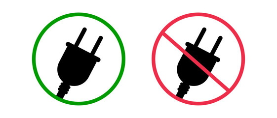 Charging prohibited and chargeable outlet icons. Plug availability icon set. Vector.