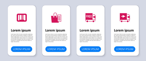 Set Delivery cargo truck, Free delivery service, Shopping list and Barcode. Business infographic template. Vector