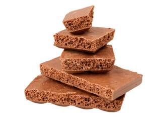 Stack of pieces of porous milk chocolate isolated transparent png