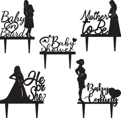 Babyshower baby topper silhouettes, mother, Family, children, vector.