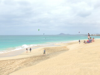 picture of the most famous beach for kitesurf in santa maria, sal island, cape verde. white sand,...