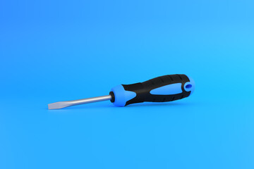 Screwdriver on a blue background with copy space. 3d rendering illustration