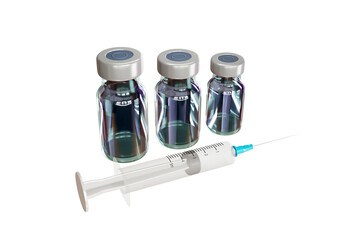 Coronavirus vaccine syringe and needle.concept of covid 19 treatment, an injection shot 3d rendering