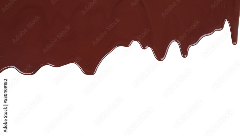 Fototapete Melted chocolate dripping on white background