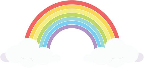 Rainbow between clouds, symmetrical - vector full color clip art. rainbow with clouds