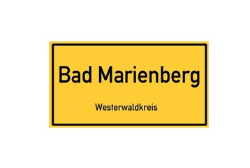 Isolated German city limit sign of Bad Marienberg located in Rheinland-Pfalz