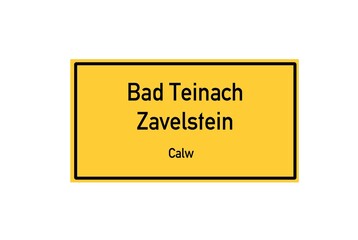 Isolated German city limit sign of Bad Teinach Zavelstein located in Baden-W�rttemberg
