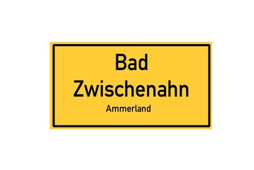 Isolated German city limit sign of Bad Zwischenahn located in Niedersachsen