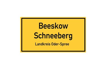 Isolated German city limit sign of Beeskow Schneeberg located in Brandenburg
