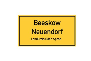 Isolated German city limit sign of Beeskow Neuendorf located in Brandenburg