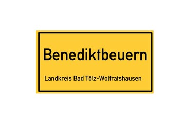 Isolated German city limit sign of Benediktbeuern located in Bayern