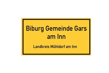 Isolated German city limit sign of Biburg Gemeinde Gars am Inn located in Bayern