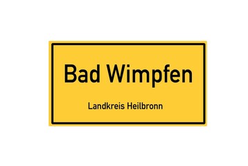 Isolated German city limit sign of Bad Wimpfen located in Baden-Württemberg