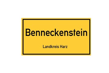 Isolated German city limit sign of Benneckenstein located in Sachsen-Anhalt