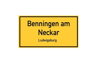 Isolated German city limit sign of Benningen am Neckar located in Baden-W�rttemberg