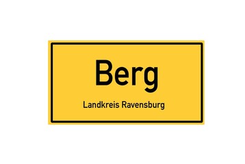 Isolated German city limit sign of Berg located in Baden-W�rttemberg