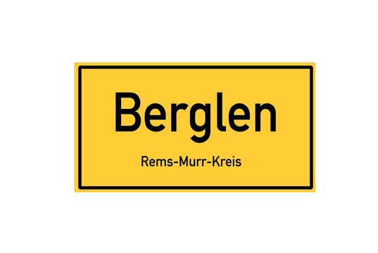Isolated German city limit sign of Berglen located in Baden-W�rttemberg