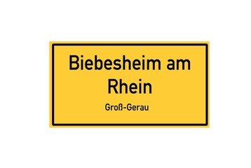 Isolated German city limit sign of Biebesheim am Rhein located in Hessen