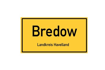 Isolated German city limit sign of Bredow located in Brandenburg