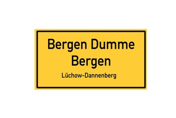 Fototapeta premium Isolated German city limit sign of Bergen Dumme Bergen located in Niedersachsen