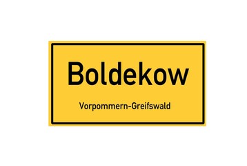 Isolated German city limit sign of Boldekow located in Mecklenburg-Vorpommern