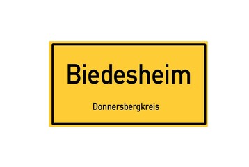 Isolated German city limit sign of Biedesheim located in Rheinland-Pfalz