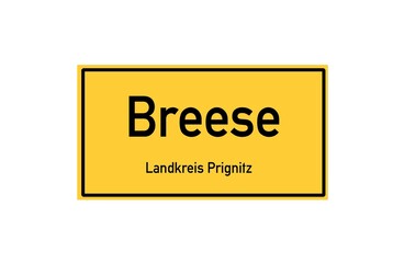 Isolated German city limit sign of Breese located in Brandenburg