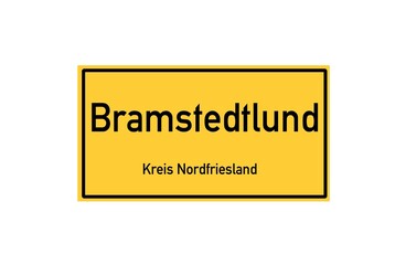 Isolated German city limit sign of Bramstedtlund located in Schleswig-Holstein