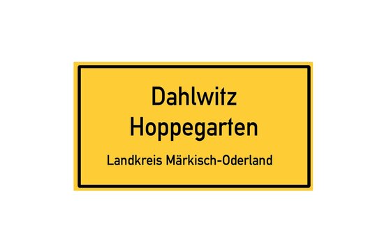 Isolated German city limit sign of Dahlwitz Hoppegarten located in Brandenburg