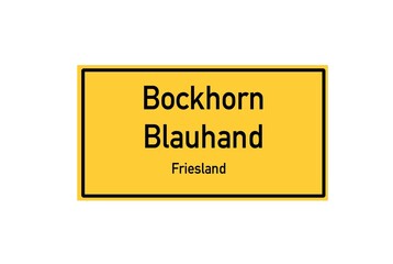 Isolated German city limit sign of Bockhorn Blauhand located in Niedersachsen