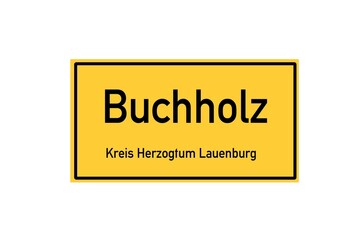 Isolated German city limit sign of Buchholz located in Schleswig-Holstein