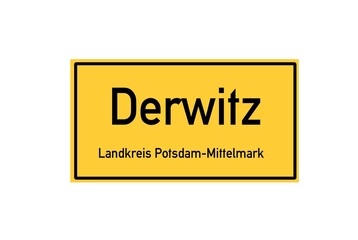 Isolated German city limit sign of Derwitz located in Brandenburg