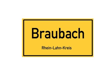 Isolated German city limit sign of Braubach located in Rheinland-Pfalz