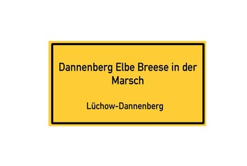 Isolated German city limit sign of Dannenberg Elbe Breese in der Marsch located in Niedersachsen