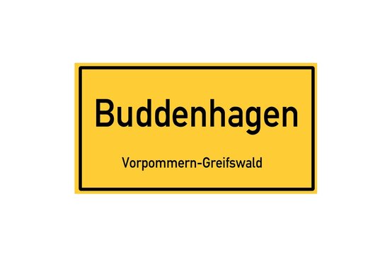 Isolated German city limit sign of Buddenhagen located in Mecklenburg-Vorpommern