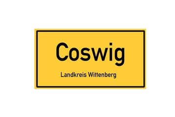 Isolated German city limit sign of Coswig located in Sachsen-Anhalt