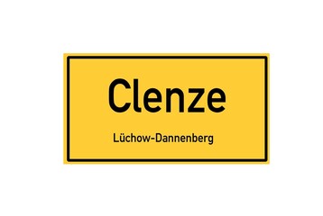 Isolated German city limit sign of Clenze located in Niedersachsen