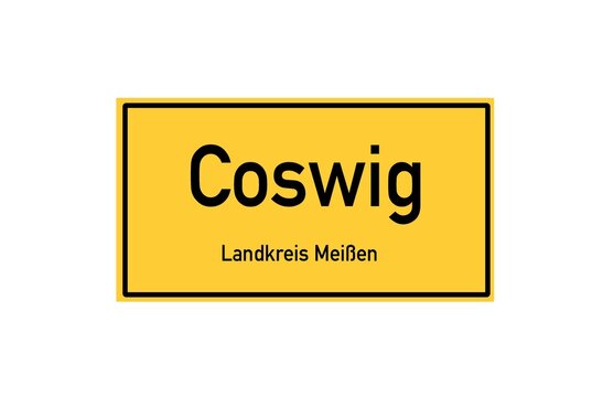Isolated German city limit sign of Coswig located in Sachsen