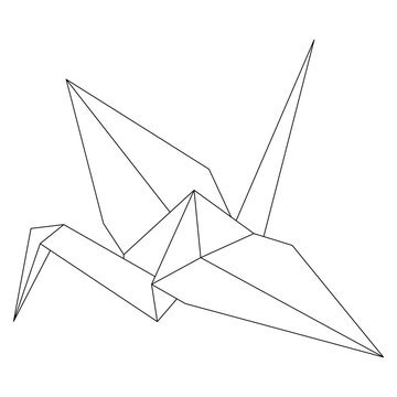 recommend clip art: Origami crane vector outline illustration icon isolated on white background. Japanese traditional origami crane for infographic, website or app. Geometric line shape for art of folded paper.