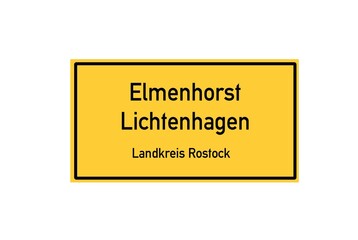 Isolated German city limit sign of Elmenhorst Lichtenhagen located in Mecklenburg-Vorpommern